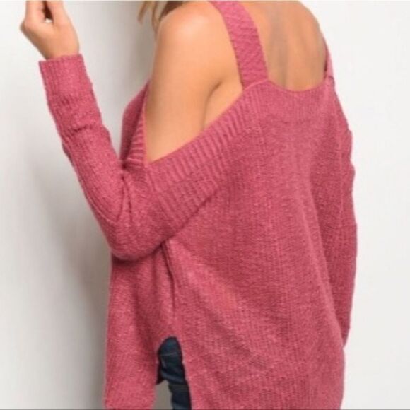 Sexy cut-out Shoulder Sweater Rose Color - Picture 3 of 11
